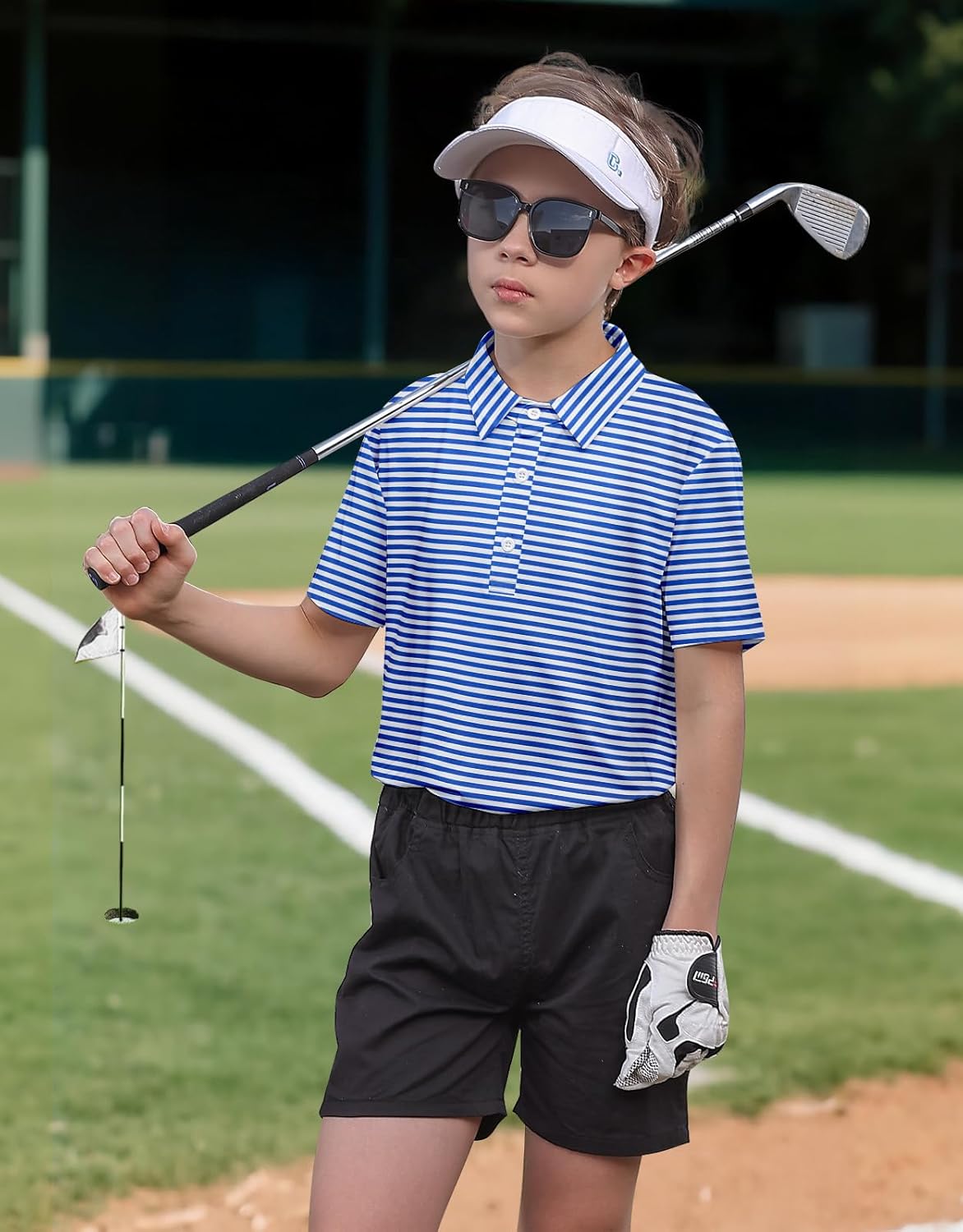 Boys Performance Polo Dry Fit Short Sleeve Golf Stripe Shirt for Active Casual Size 5-14