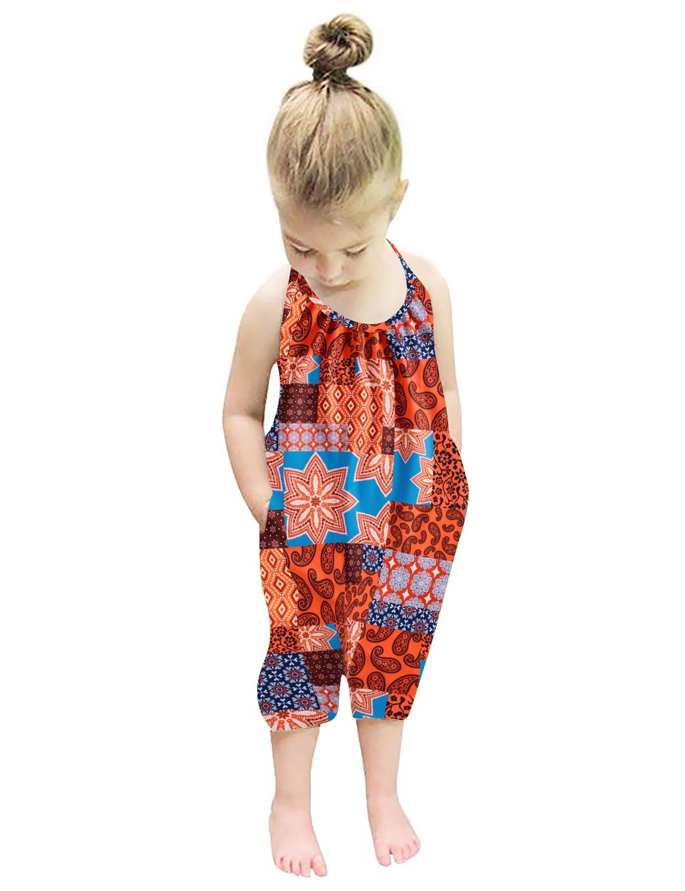 Backless Strap Slouch Jumpsuit for Toddler Girls Cute Harem Halter Romper Pants with Pockets