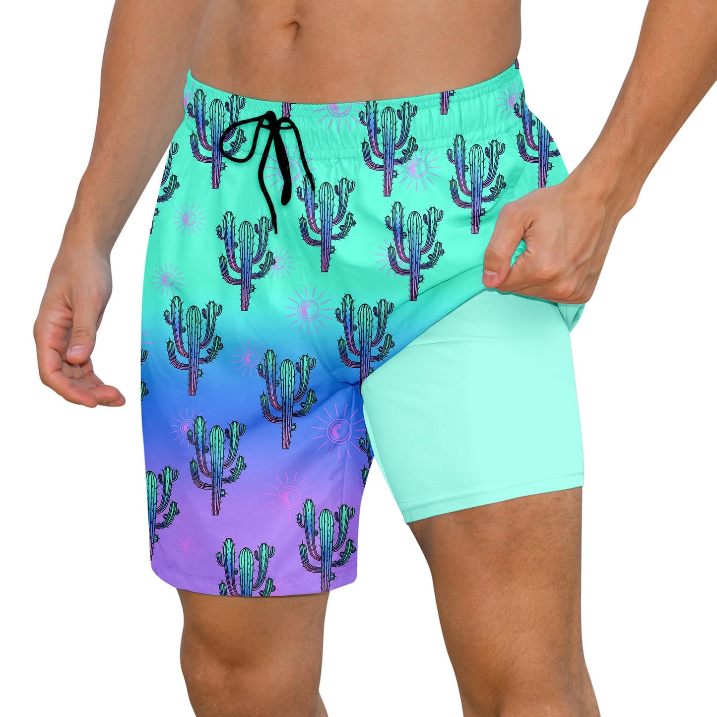 Cozople Mens Swimming Trunks with Compression Liner Swim Shorts 7 inch Quick Dry Bathing Suit Anti Chafe Boardshorts