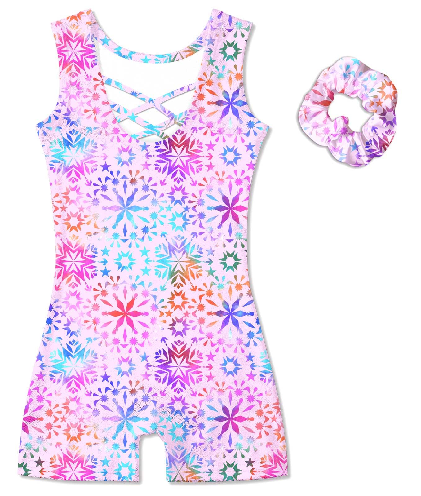 uideazone Gymnastics Leotards for Girls Dance Biketards Leotar with Hair Scrunchi 3-8Y