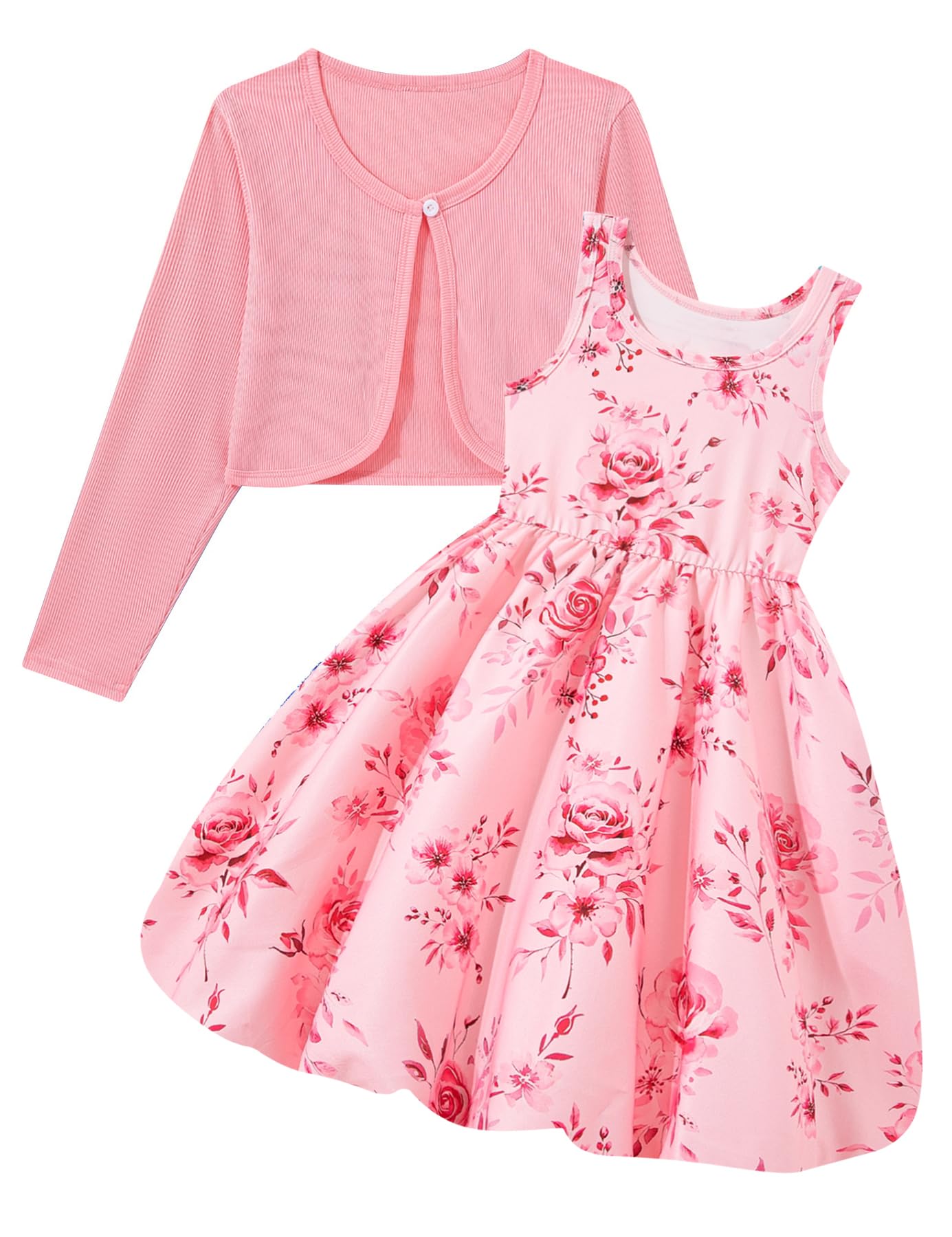 RAISEVERN 7-14Y Girls Bubble Dress with Pockets and Cardigan 2 Piece Set | Tween Trendy Clothes, Kids Graduation Dresses for Girl, Skin-Friendly Fabric, Ideal for Gift, Picture Day Outfits for School
