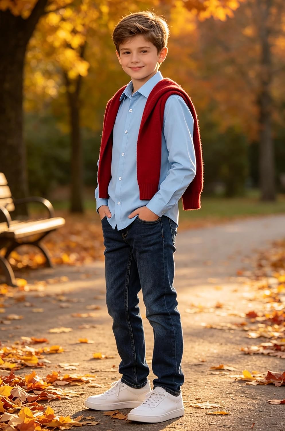 Cozople Boys Long Sleeve Dress Shirt Button Down Wrinkle-Resistant | Soft Smooth Fabric with Classic Spread Collar and Button Cuffs Ideal for School Uniform, Wedding And Formal Events