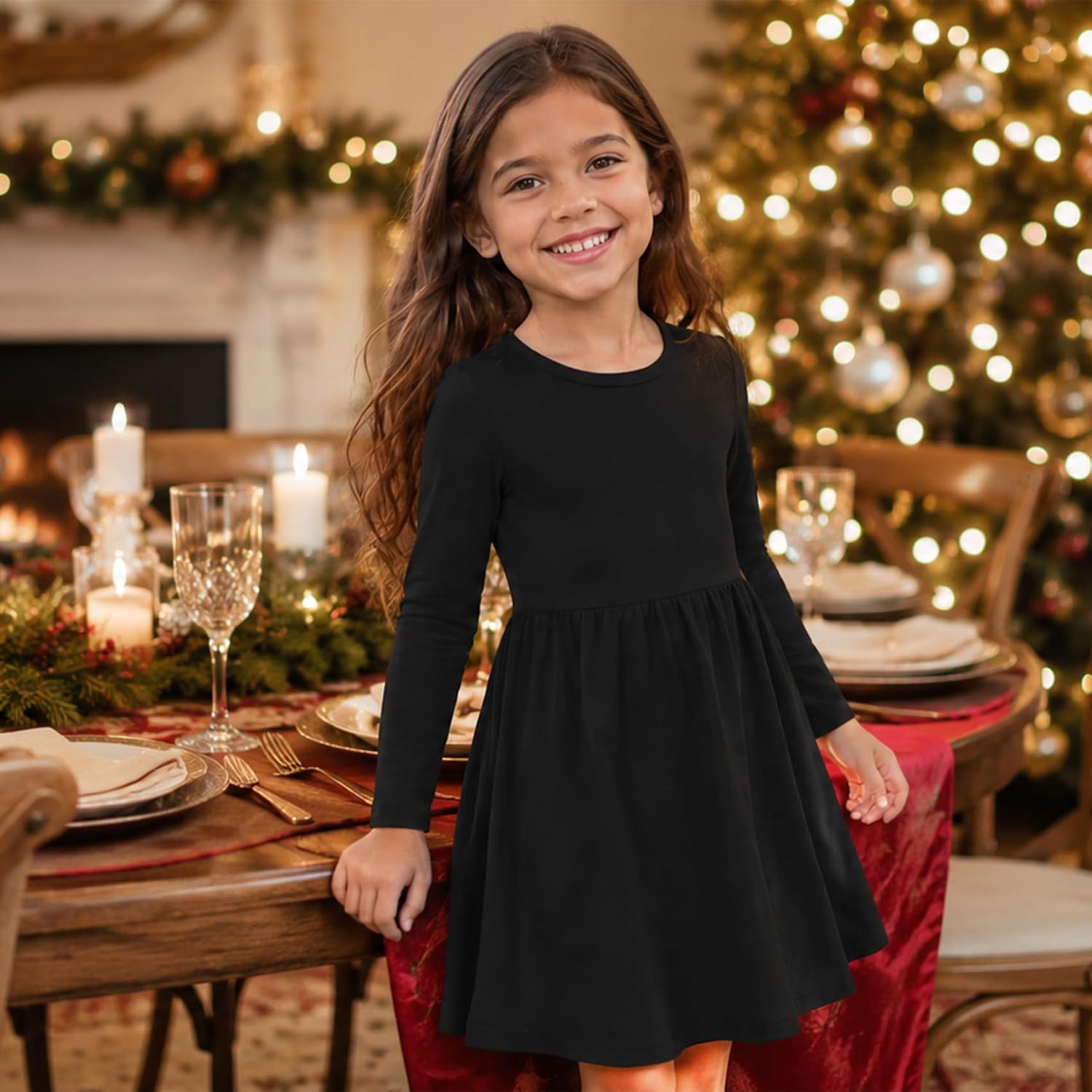 Funnycokid Toddler Girls Dress Long Sleeve Clothes Kids 3-7 Years