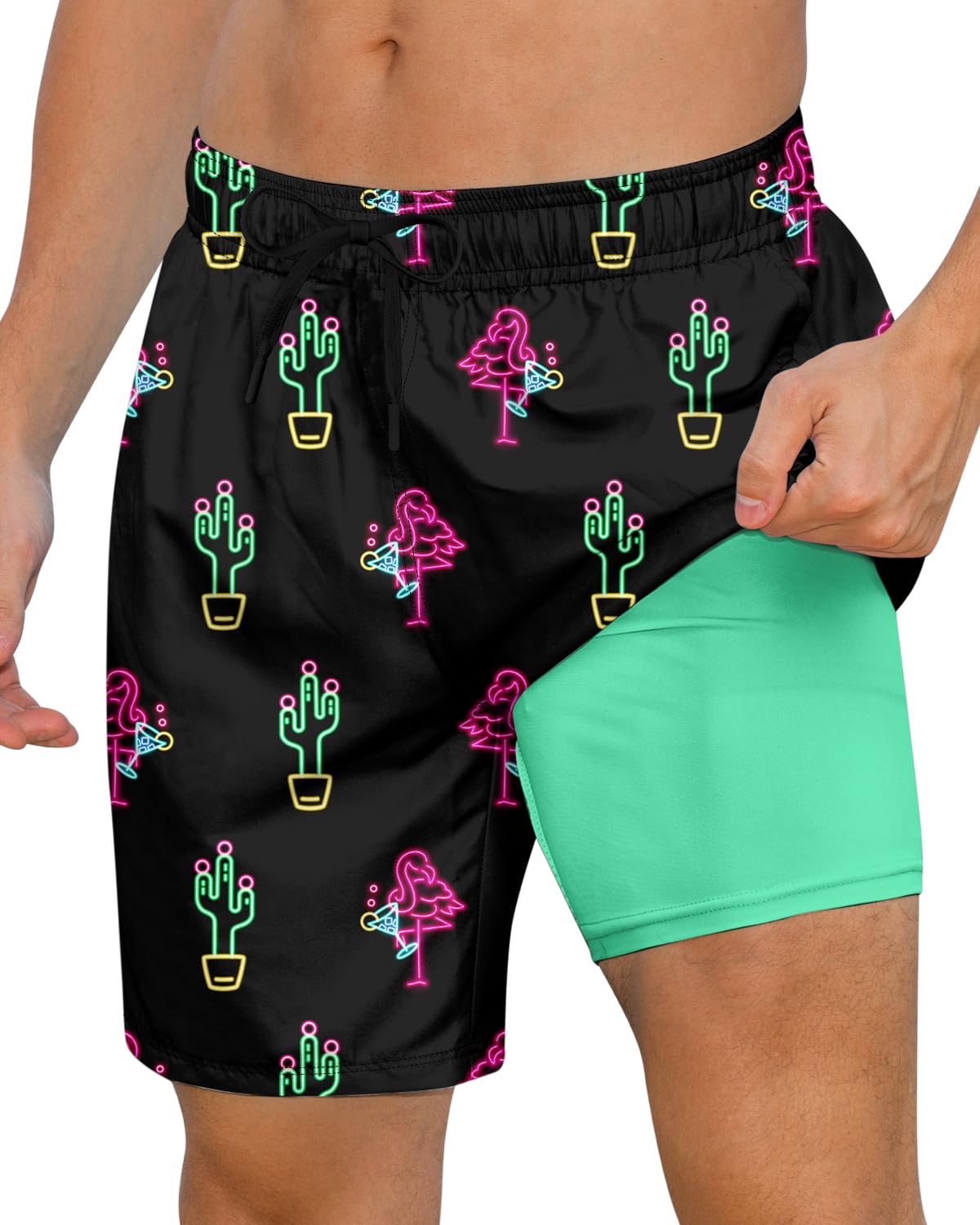 Cozople Mens Swimming Trunks with Compression Liner Swim Shorts 7 inch Quick Dry Bathing Suit Anti Chafe Boardshorts