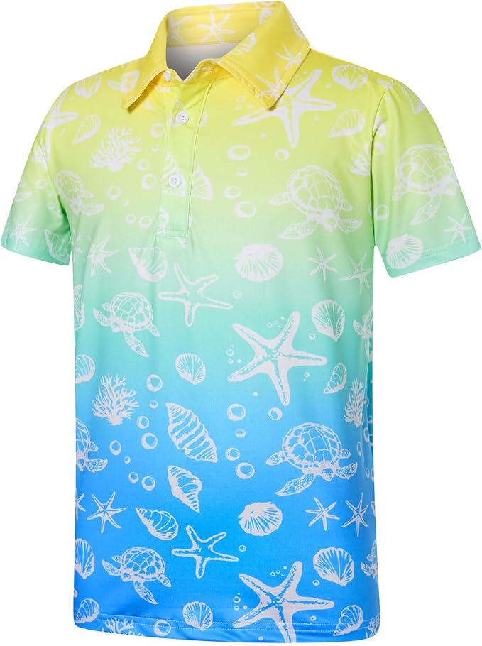 Boys Hawaiian Polo Shirt Short Sleeve Golf Clothes 5-14T