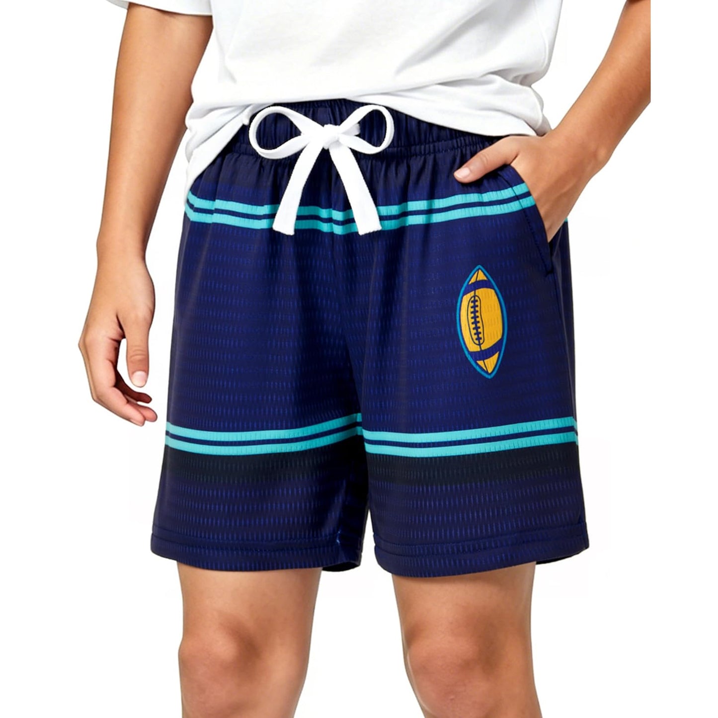Cozople Boys Athletic Shorts Quick Dry Kids Mesh Sport Shorts with Stripes Print Breathable Basketball Shorts for 5-14 Years