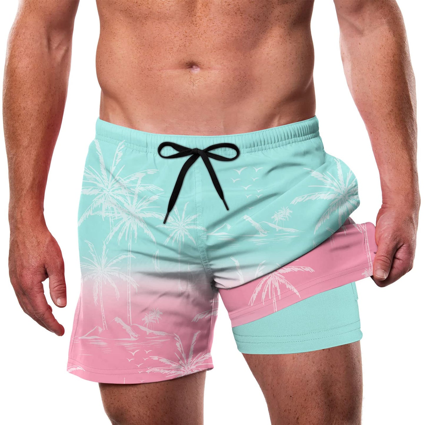 Cozople Mens Swim Trunks with Compression Liner 5.5" Inseam Quick Dry Bathing Suit Lightweight Swimming Shorts