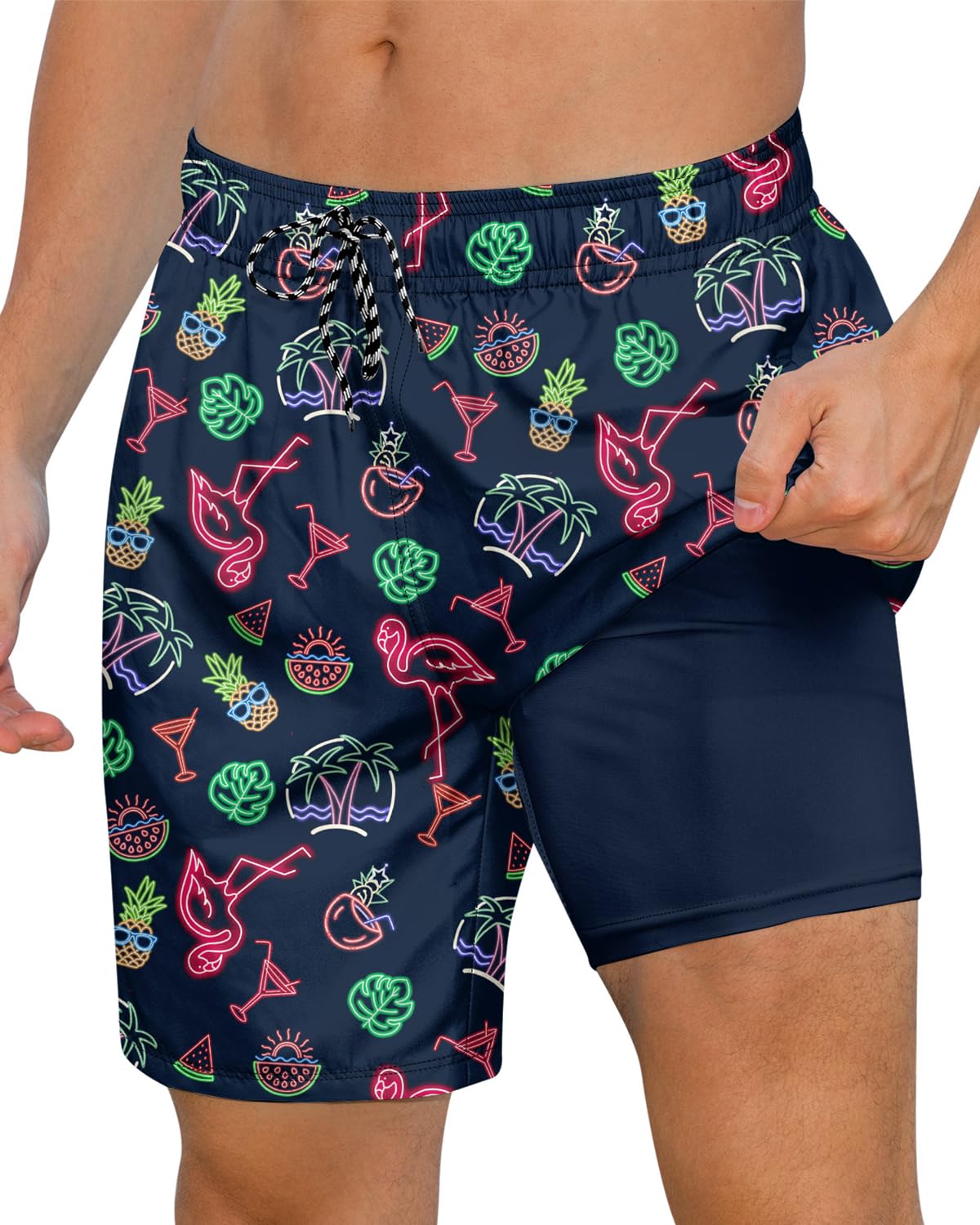 Cozople Mens Swimming Trunks with Compression Liner Swim Shorts 7 inch Quick Dry Bathing Suit Anti Chafe Boardshorts