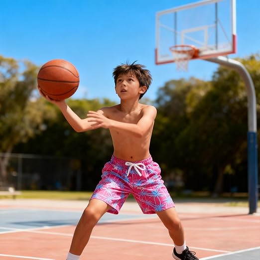 Cozople Boys Swim Trunks with Boxer Brief Liner Compression Swimwear Quick Dry Swim Shorts Bathing Suits 7-20 Years