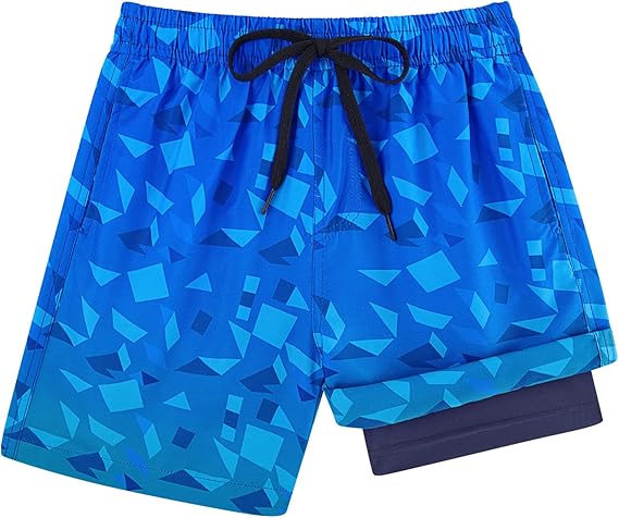 Cozople Boys Swim Trunks with Boxer Brief Liner Compression Swimwear Quick Dry Swim Shorts Bathing Suits 7-20 Years