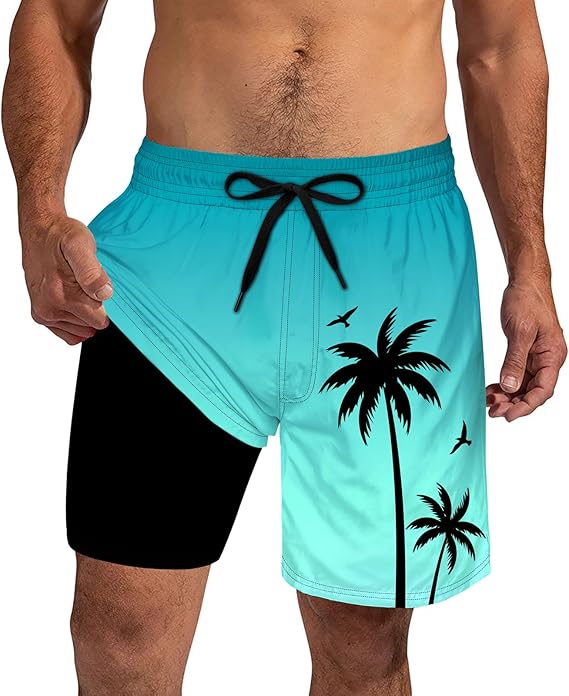 Cozople Mens Swim Trunks 7Inch with Compression Liner Quick Dry Swimsuit Swim Shorts Phone Pocket Swimwear