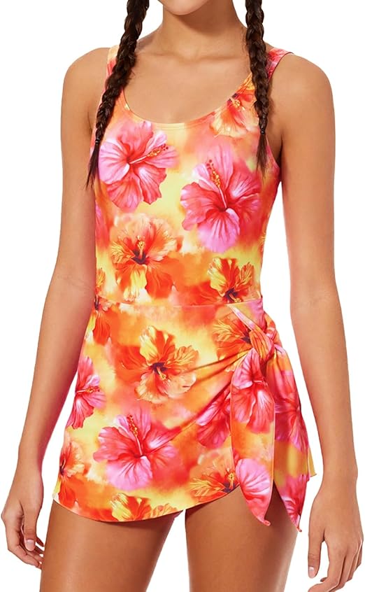 Girl Swimsuit One Piece Swim Dress Adjustable Straps Bathing Suit Size 9-16