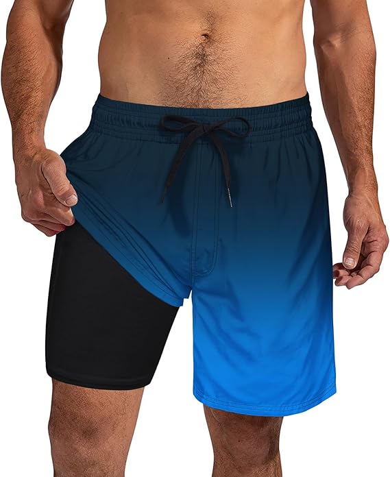 Cozople Mens Swim Trunks 7Inch with Compression Liner Quick Dry Swimsuit Swim Shorts Phone Pocket Swimwear