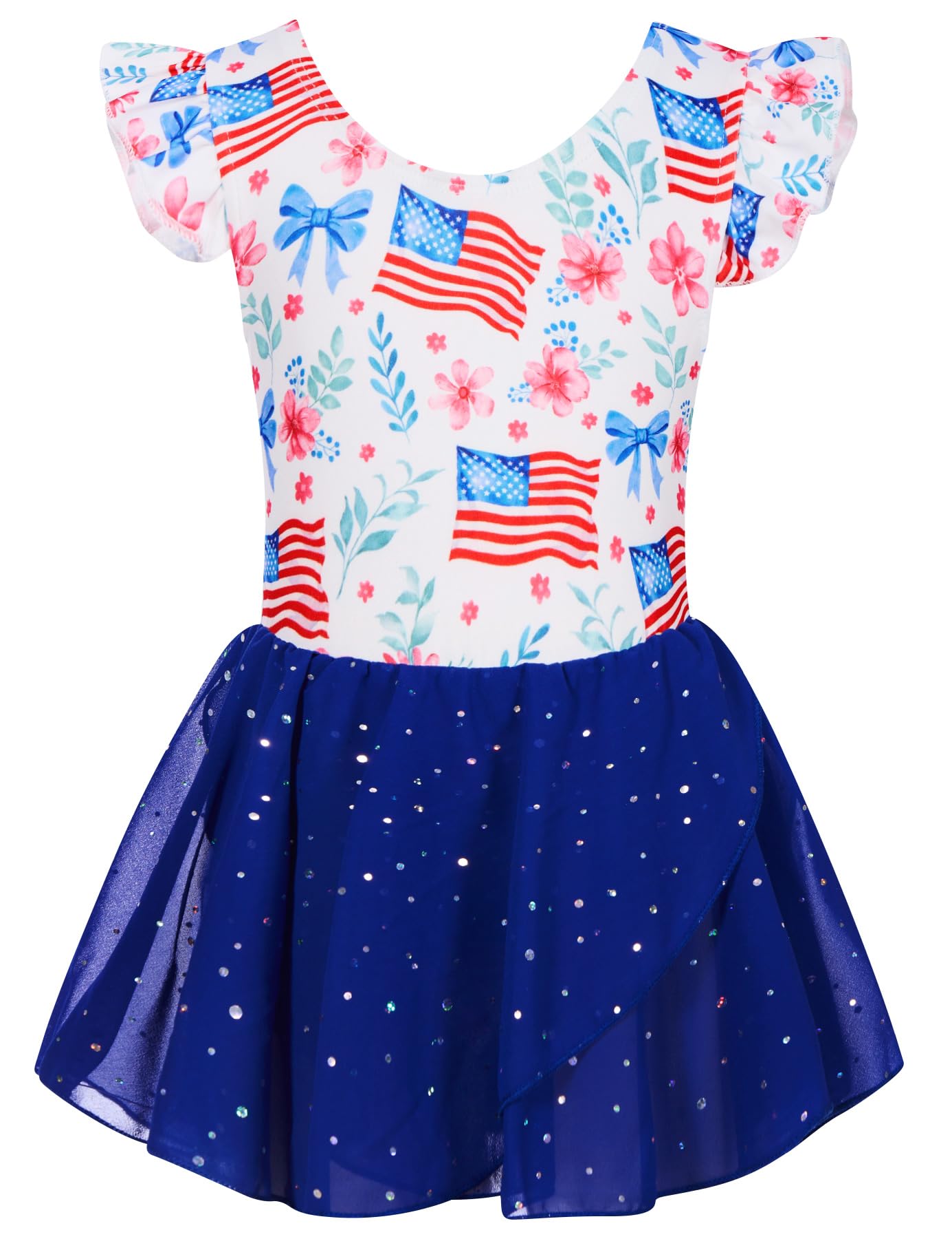 Funnycokid Girls Ruffle Sleeve Ballet Dance Leotard with Sparkly Chiffon Skirted Ballerina Outfit 2-9 Years