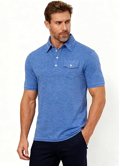 Cozople Men's Performance Polo Shirts Short Sleeve Solid Retro Golf Shirt for Men Dry Fit Players Shirt with Pocket