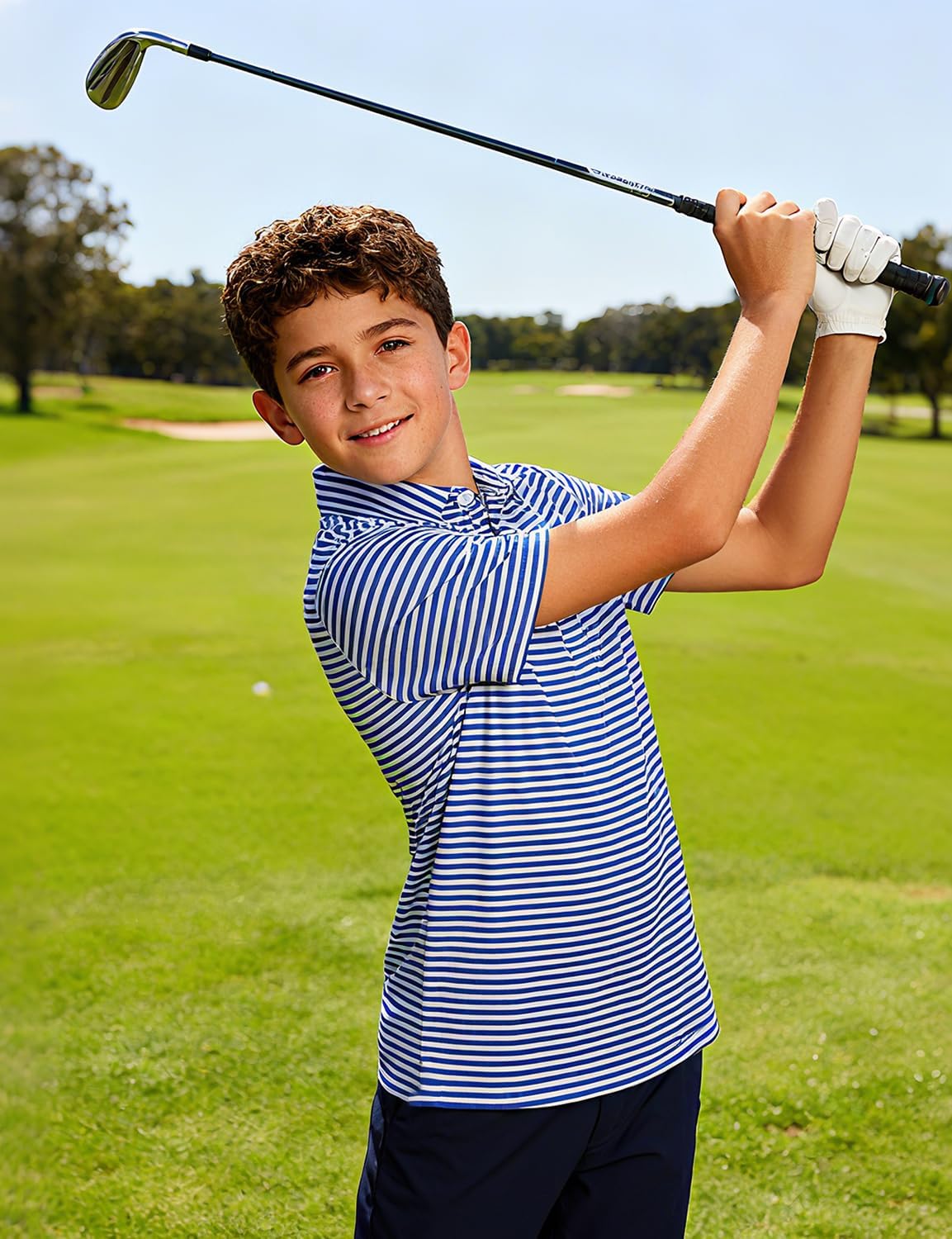 Boys Performance Polo Dry Fit Short Sleeve Golf Stripe Shirt for Active Casual Size 5-14