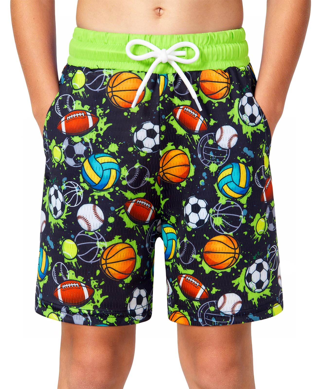 Cozople Boys Mesh Athletic Shorts Quick Dry Breathable 3D Print with Pocket | Boys Running Short Lightweight Stretchy Basketball Short with Drawstring Contrast Waist for 7-14 Years Kids Sport Training
