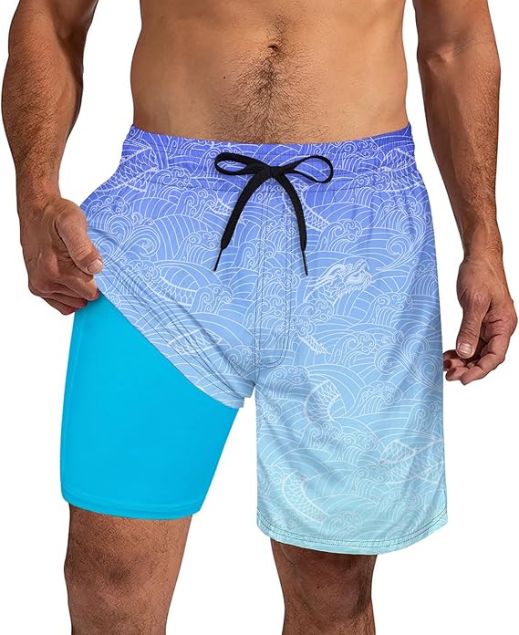 Cozople Mens Swim Trunks 7Inch with Compression Liner Quick Dry Swimsuit Swim Shorts Phone Pocket Swimwear