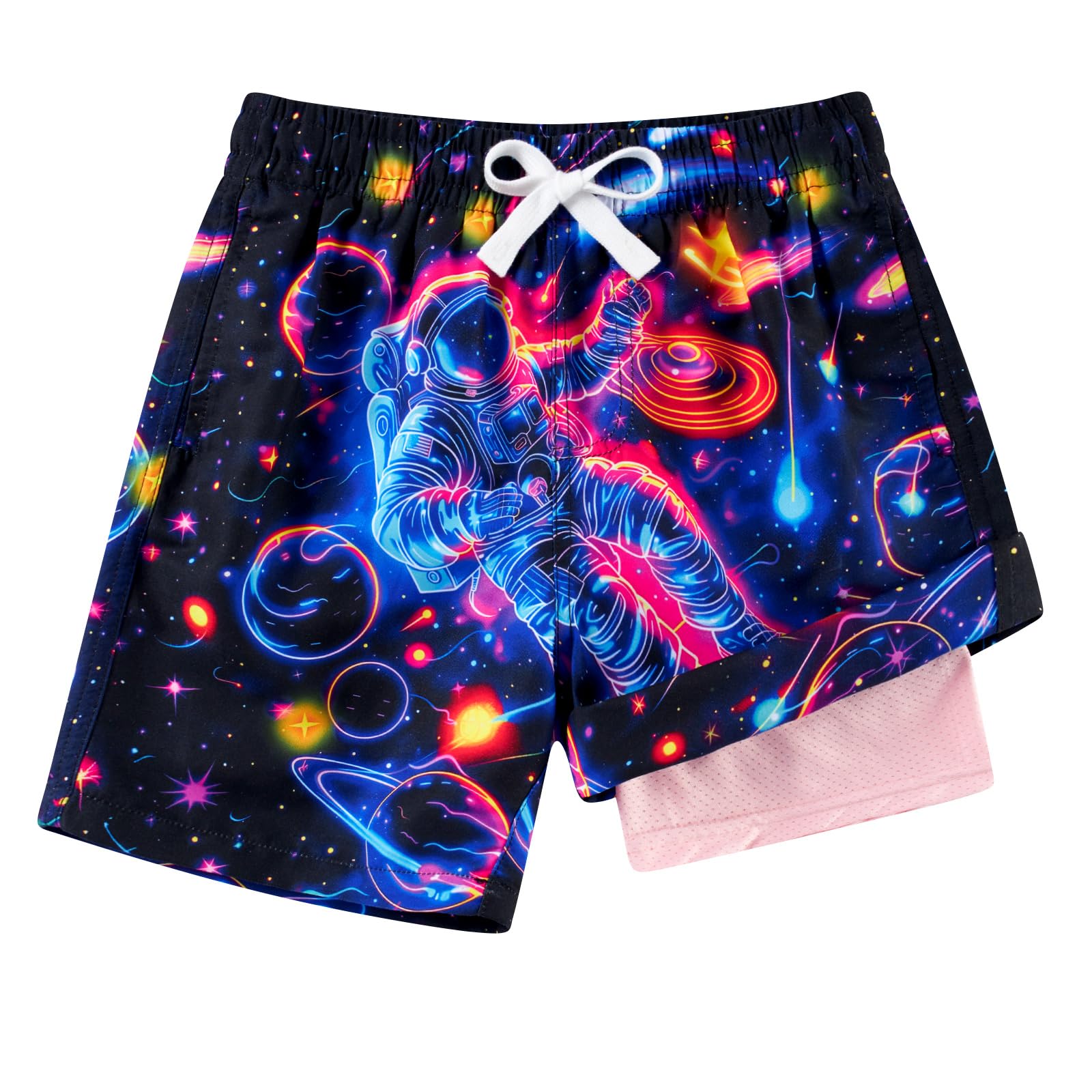 Cozople Boys Swim Trunks with Compression Liner Neon Bathing Suit Quick Dry Swim Shorts Swimsuit 7-16T