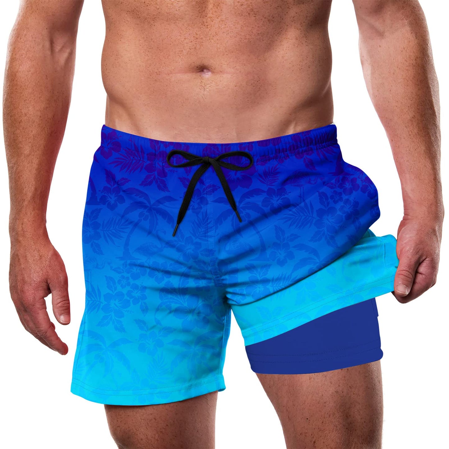 Cozople Mens Swim Trunks with Compression Liner 5.5" Inseam Quick Dry Bathing Suit Lightweight Swimming Shorts