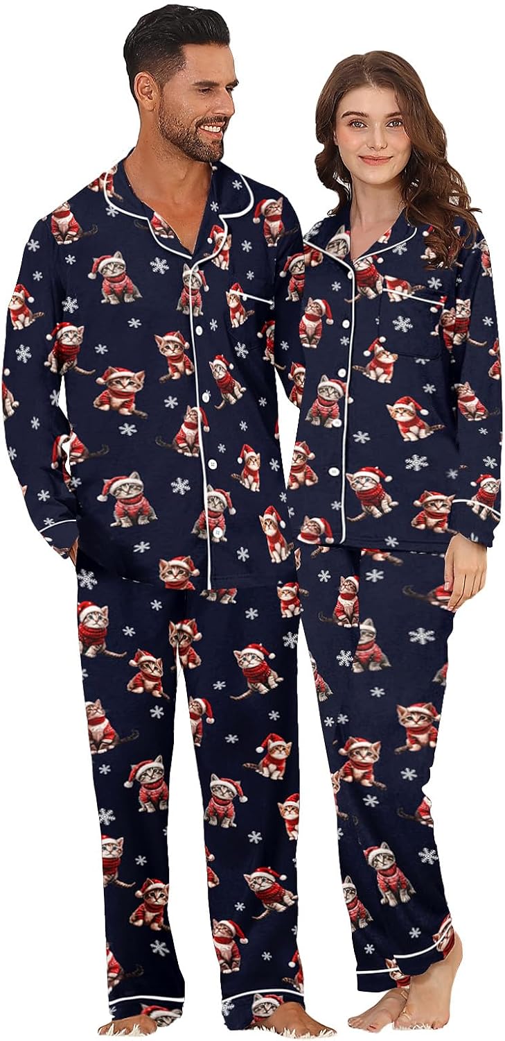 Christmas Couples Matching Pajamas Sets Pjs Button Down Sleepwear