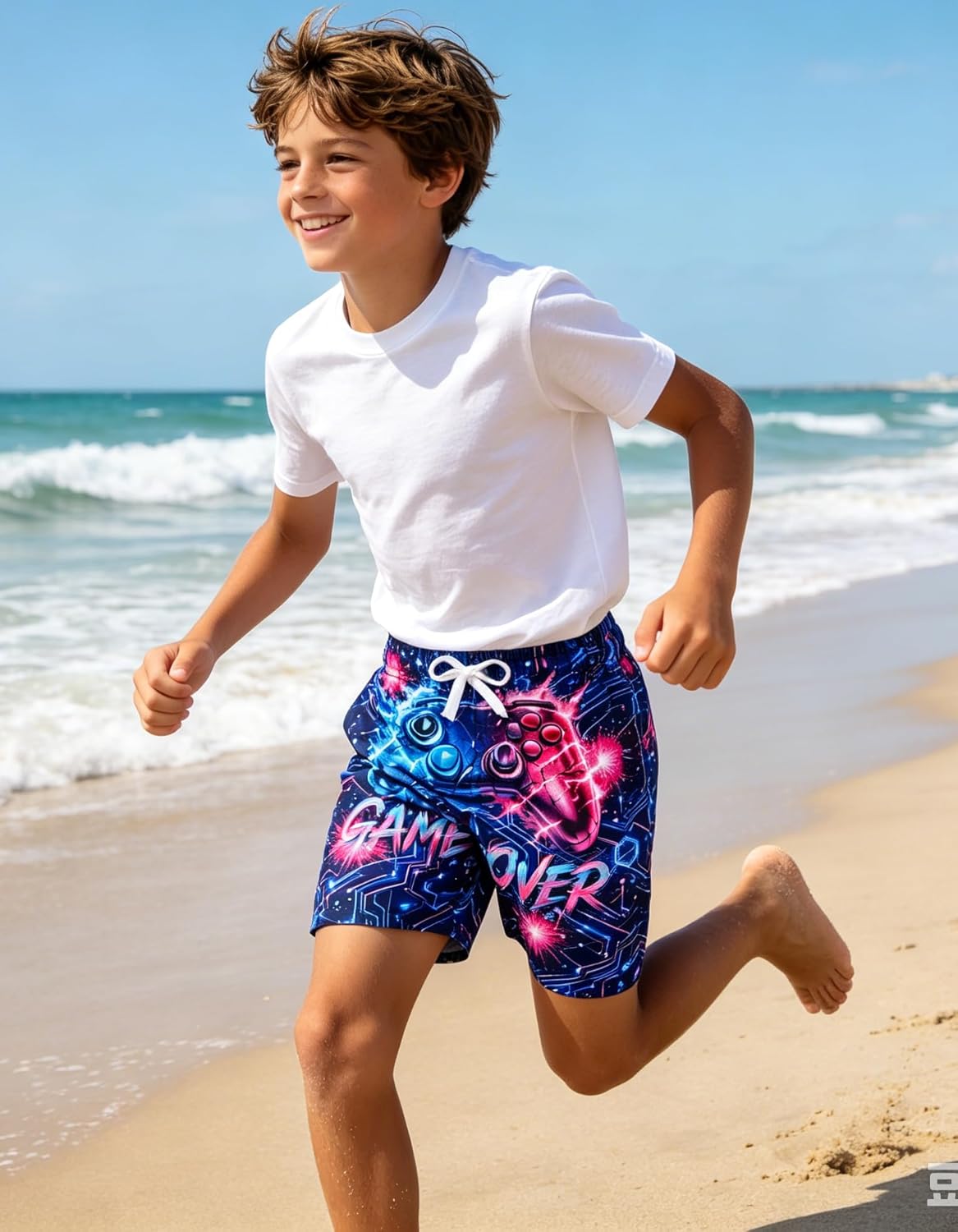 Cozople Boys Swim Trunks with Compression Liner Neon Bathing Suit Quick Dry Swim Shorts Swimsuit 7-16T