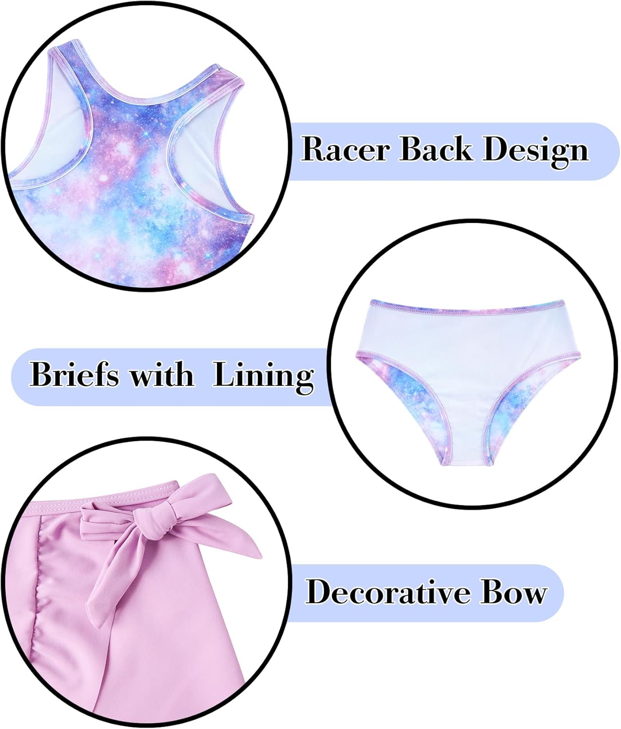 Girls Swimsuits 3 Piece Tankini Bathing Suit Set Cute Bikini Swimwear with Cover Ups Beach Skirt 5-16 Years