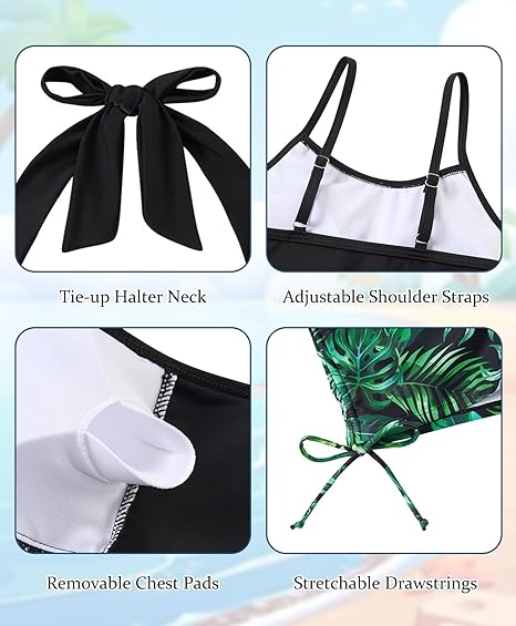 Girls Tankini Swimsuit 2 Piece Halterneck Bathing Suit for Teens Size 7-16