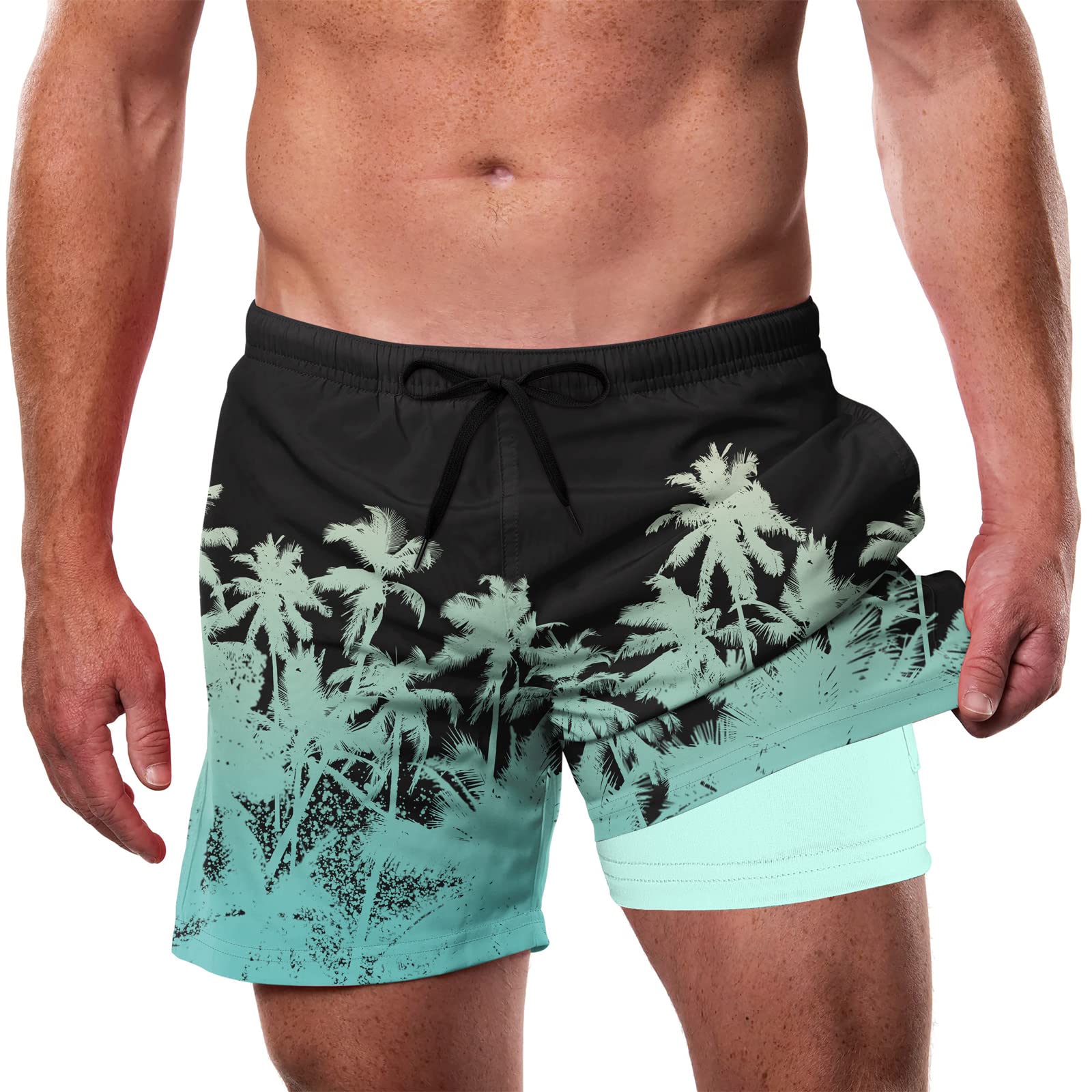 Cozople Mens Swim Trunks with Compression Liner 5.5" Inseam Quick Dry Bathing Suit Lightweight Swimming Shorts