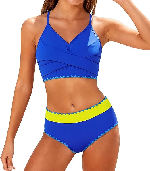Kids4ever Girls Swimsuit 2 Piece Color Block Teen Bikini Sets with Adjustable Straps Bathing Suit Size 9-16Y