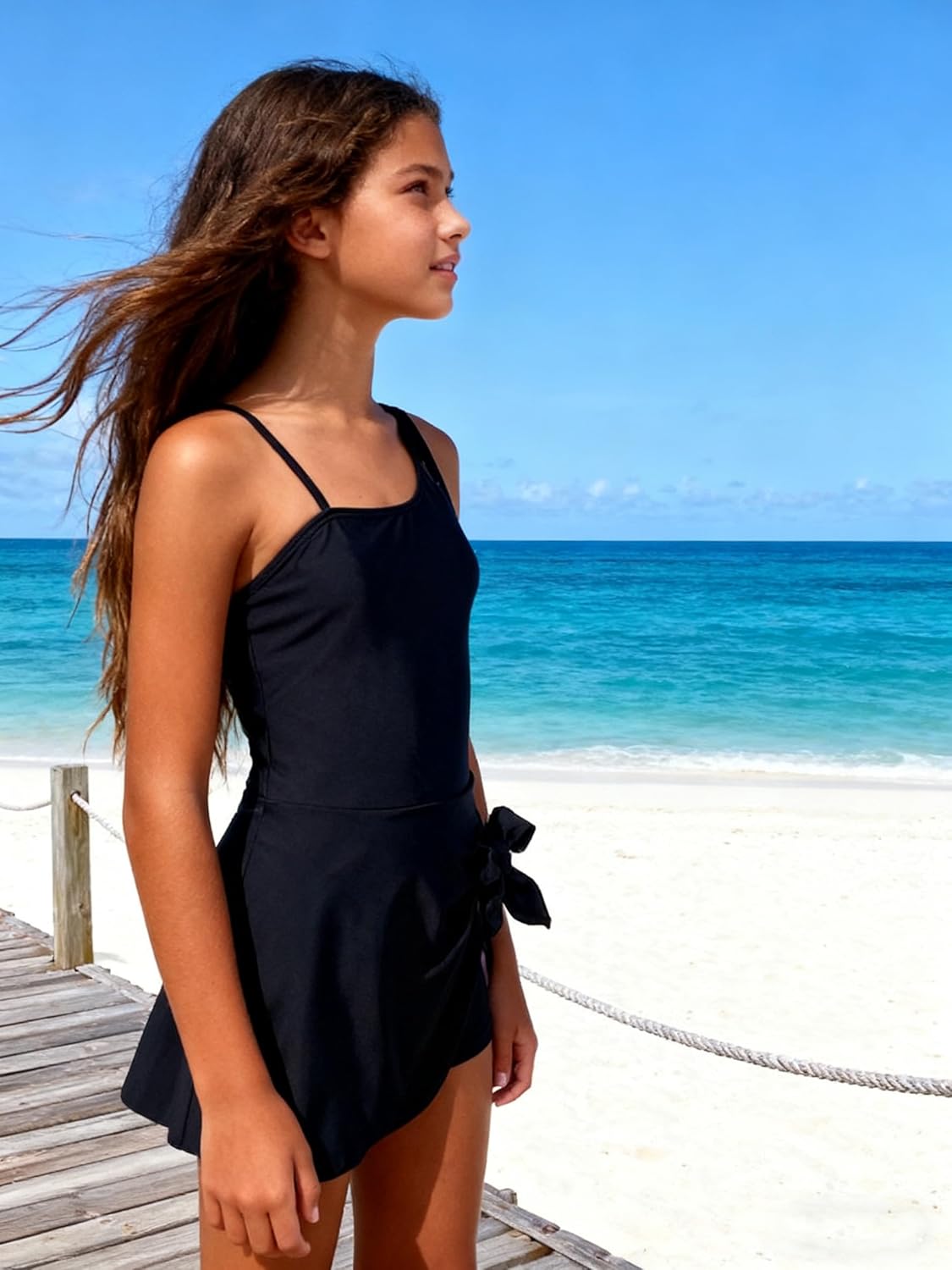 Funnycokid Girls One Piece Swimsuit Padded Bathing Suit Teen Skirted Swimwear