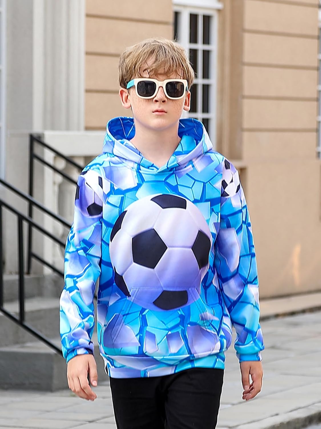 Funnycokid Boys Hoodies Kids 3D Graphic Pullover 6-16 Years | Warm fleece sweatshirt with a hood and front pocket for school and daily wear.