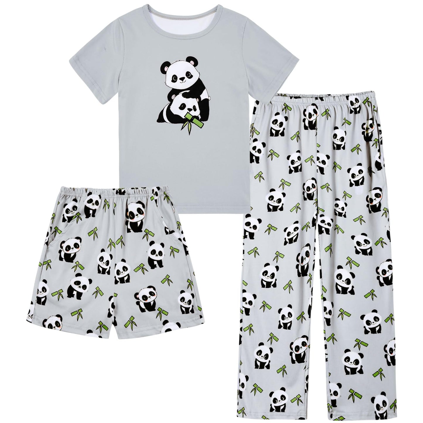 Funnycokid Girls Pajamas Kids 3 Piece Pjs Set Summer Short Sleeve Jammies with Pockets 5-14 Years