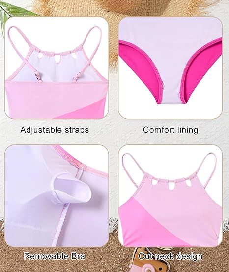 Girls Swimsiut One-Piece Bathing Suit with Mesh Cover Ups Adjustable Straps Cut Out Swimwear Size 7-16