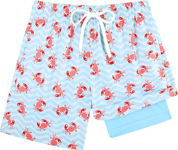 Cozople Boys Swim Trunks with Boxer Brief Liner Compression Swimwear Quick Dry Swim Shorts Bathing Suits 7-20 Years