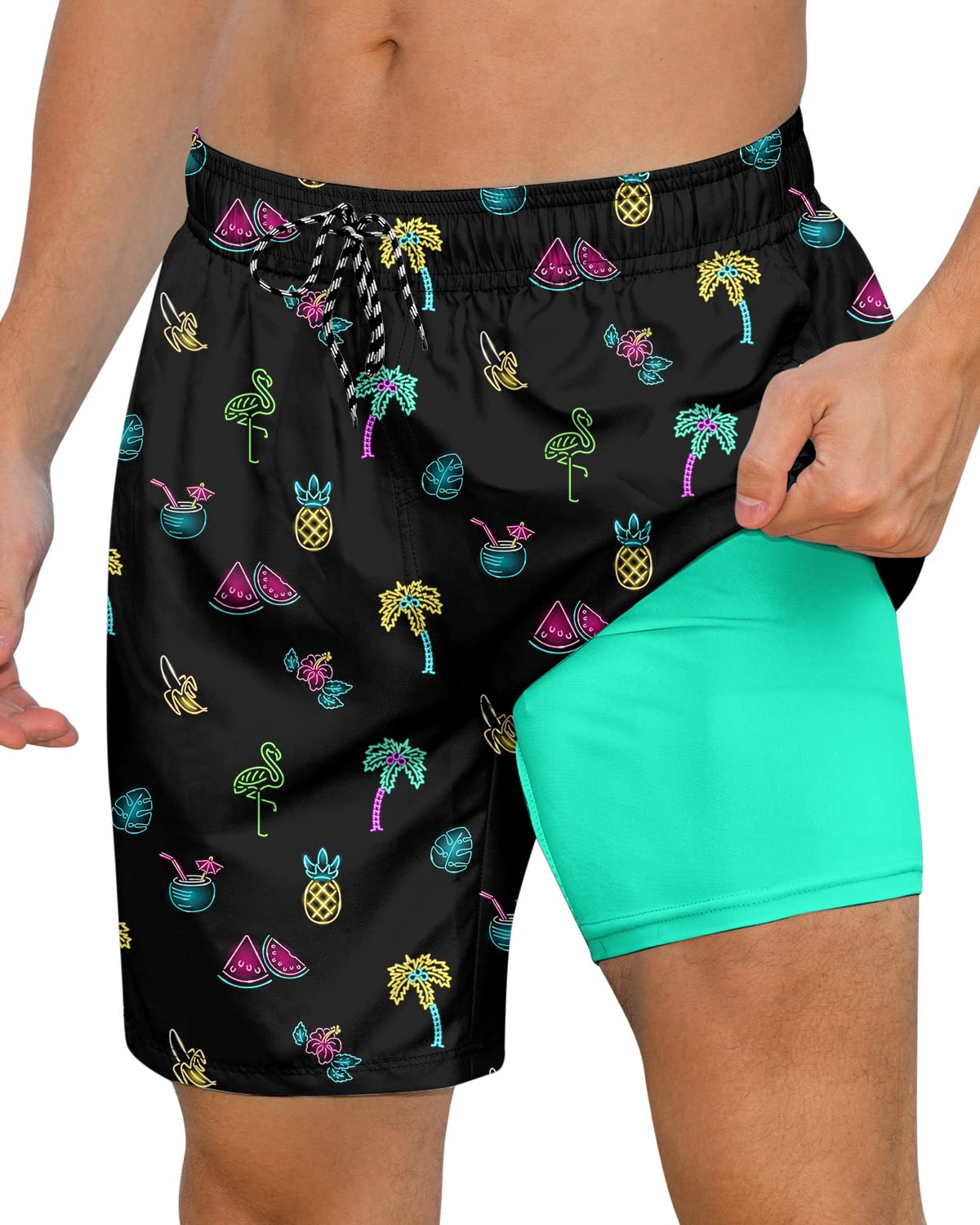 Cozople Mens Swimming Trunks with Compression Liner Swim Shorts 7 inch Quick Dry Bathing Suit Anti Chafe Boardshorts