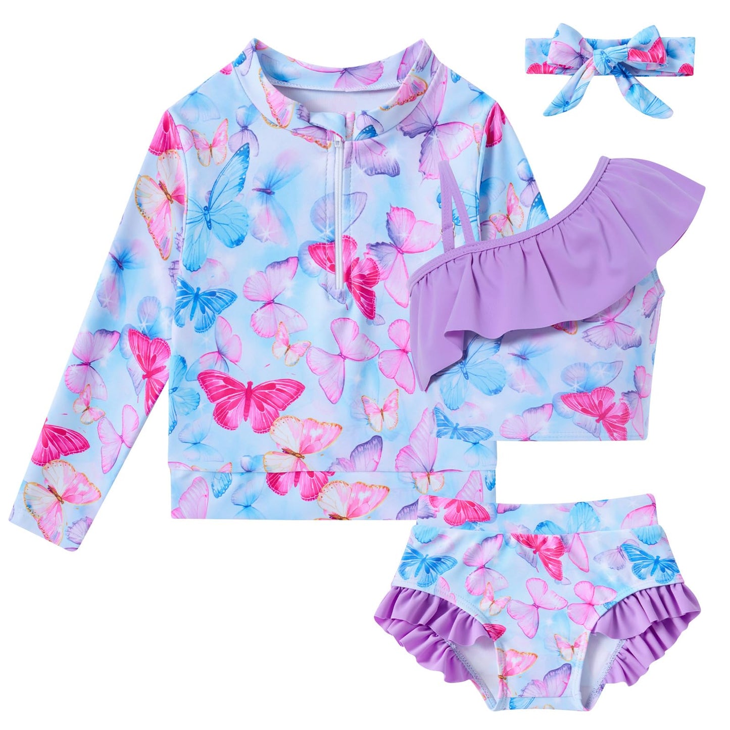 Funnycokid Baby Toddler Girls Swimsuit 4 Piece Bathing Suit Long Sleeve Rash Guard Sets 6 Months - 5 Years