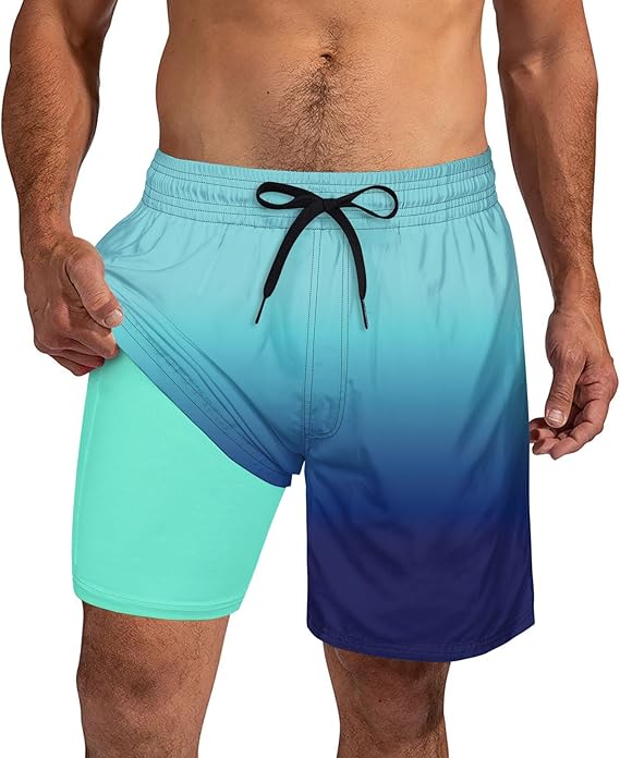Cozople Mens Swim Trunks 7Inch with Compression Liner Quick Dry Swimsuit Swim Shorts Phone Pocket Swimwear