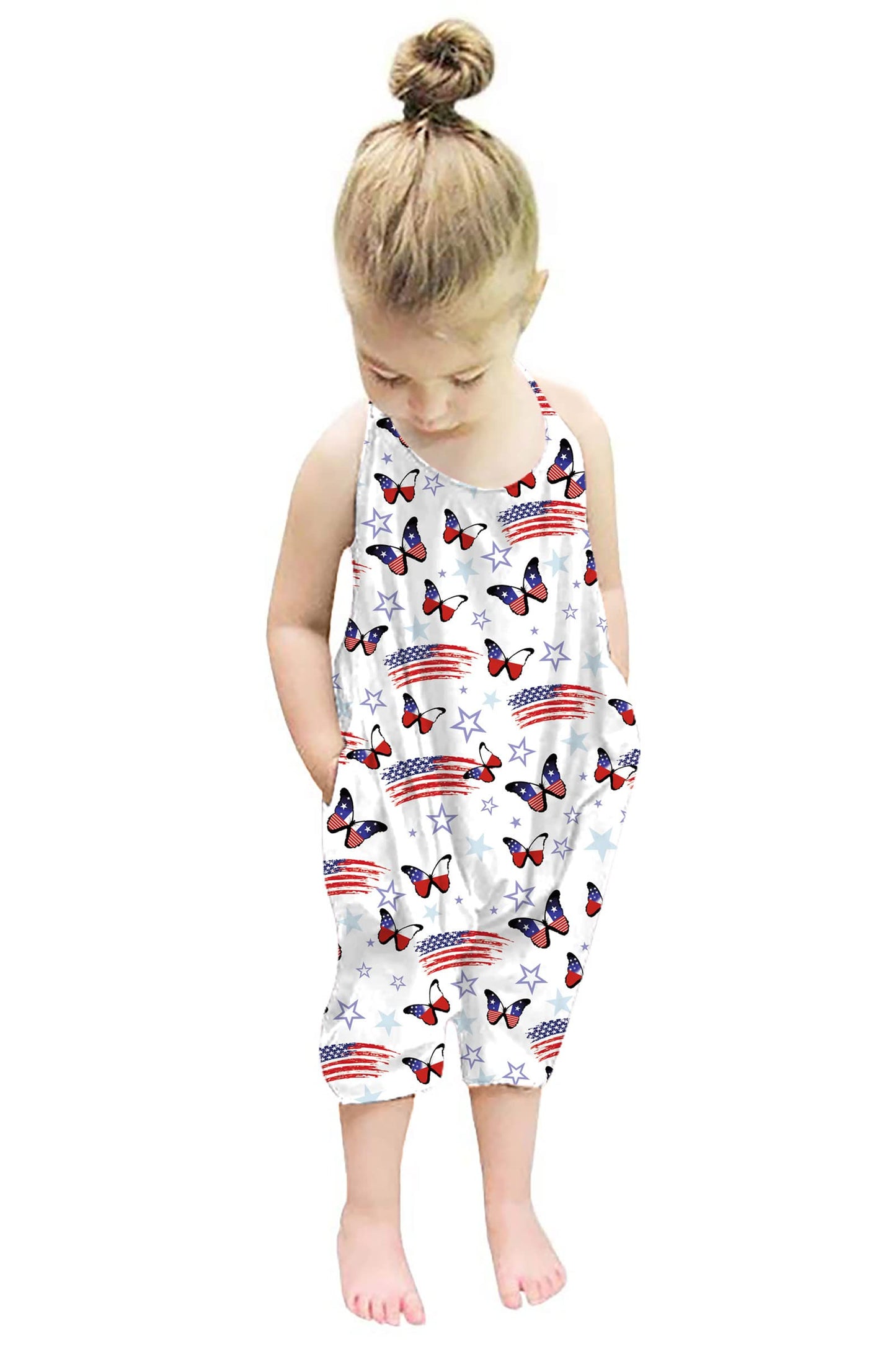 Backless Strap Slouch Jumpsuit for Toddler Girls Cute Harem Halter Romper Pants with Pockets
