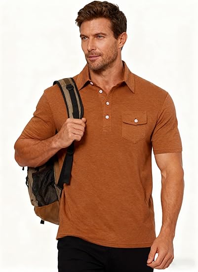 Cozople Men's Performance Polo Shirts Short Sleeve Solid Retro Golf Shirt for Men Dry Fit Players Shirt with Pocket