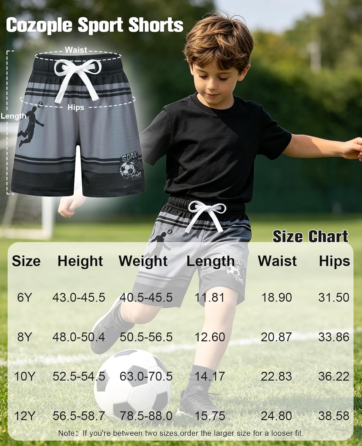 Cozople Boys Athletic Shorts Quick Dry Kids Mesh Sport Shorts with Stripes Print Breathable Basketball Shorts for 5-14 Years