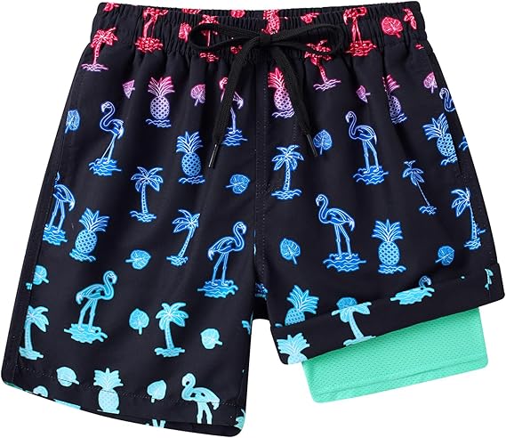 Cozople Boys Swim Trunks with Boxer Brief Liner Compression Swimwear Quick Dry Swim Shorts Bathing Suits 7-20 Years