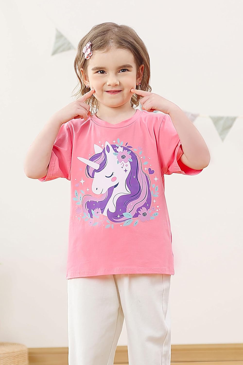 Funnycokid Little Girls T Shirt for Toddler 3-7 Years Kids Tee Graphic Short Sleeve Clothes Tops