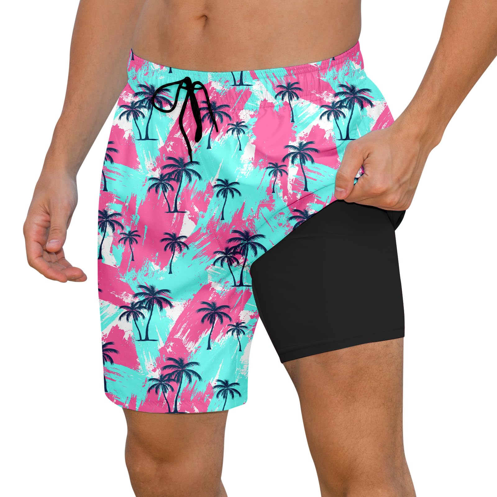 Cozople Mens Swimming Trunks with Compression Liner Swim Shorts 7 inch Quick Dry Bathing Suit Anti Chafe Boardshorts