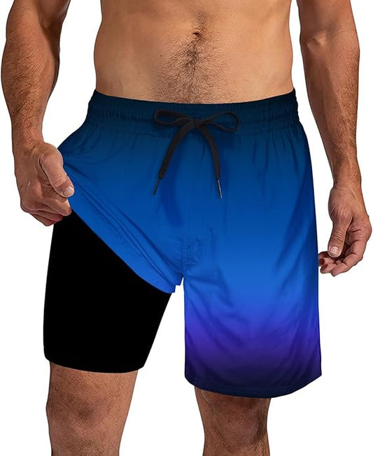 Cozople Mens Swim Trunks 7Inch with Compression Liner Quick Dry Swimsuit Swim Shorts Phone Pocket Swimwear