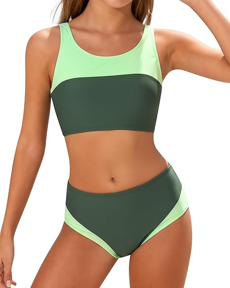 Kids4ever Girls Swimsuit 2 Piece Color Block Teen Bathing Suit Girl's Bikini Set Size 9-16Y