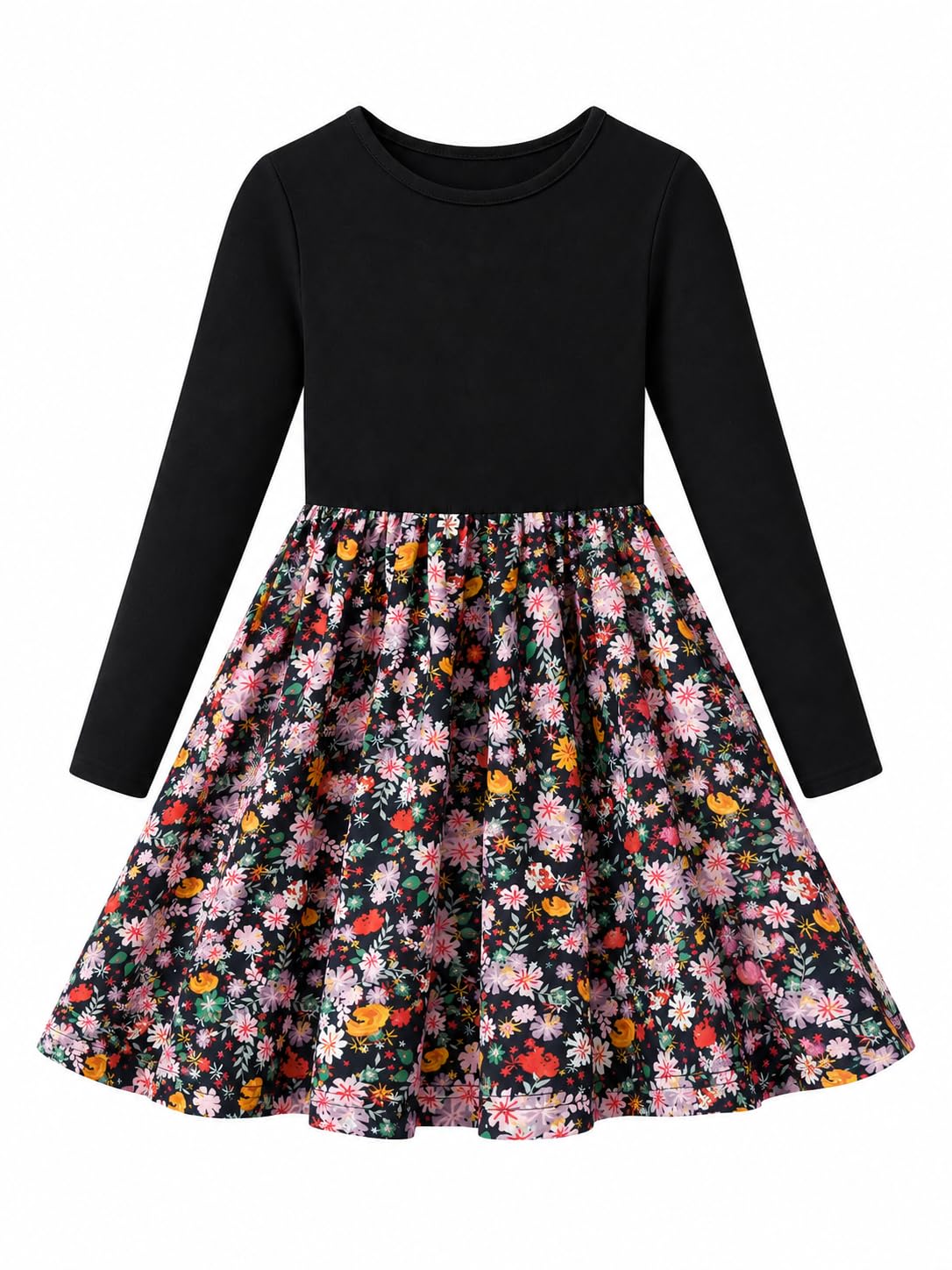 Vogseek Girls Dress Toddler Fall Dress Long Sleeve Dresses Ages 3-7 | Toddler Girls Dress, Twirly Dress, A-Line Skirt,95%Cotton-5%Spandex Top, School, Party, Casual，Various Prints