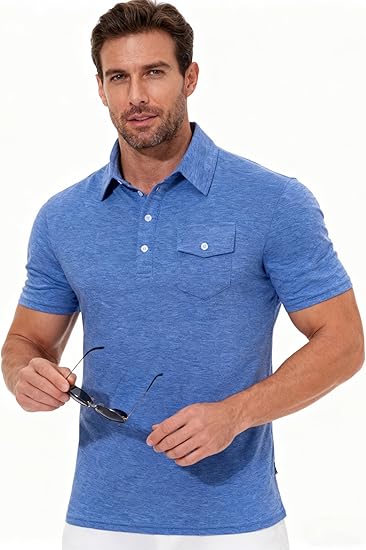 Cozople Men's Performance Polo Shirts Short Sleeve Solid Retro Golf Shirt for Men Dry Fit Players Shirt with Pocket