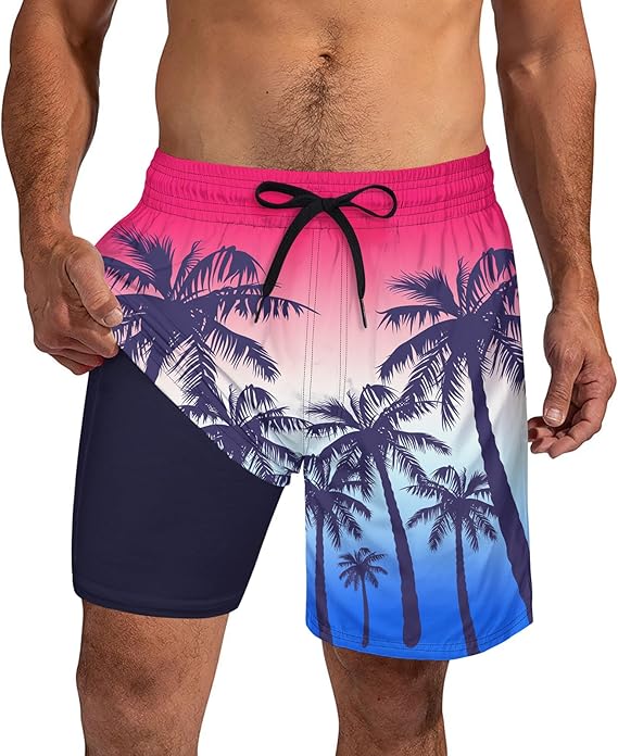Cozople Mens Swim Trunks 7Inch with Compression Liner Quick Dry Swimsuit Swim Shorts Phone Pocket Swimwear