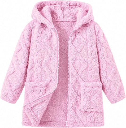 Toddler Girls Fleece Jacket Hooded Coats Winter Outwear 2-6 Years